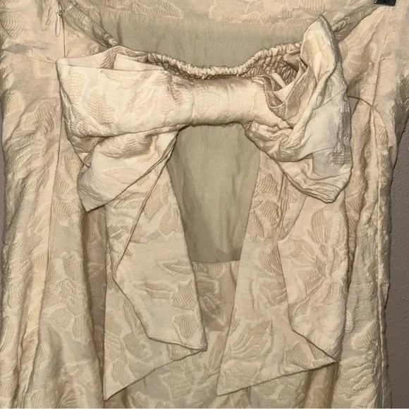 Anthropologie Cream textured Strapless Dress with Bow Detail - Picture 4 of 5